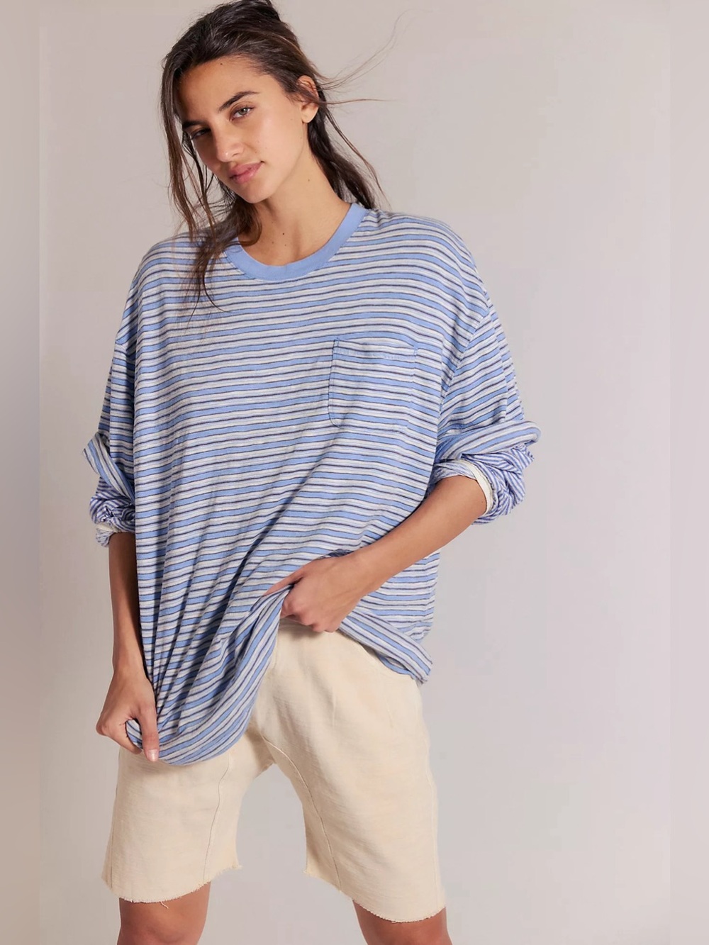 Free People All Over Stripe Cotton T Shirt